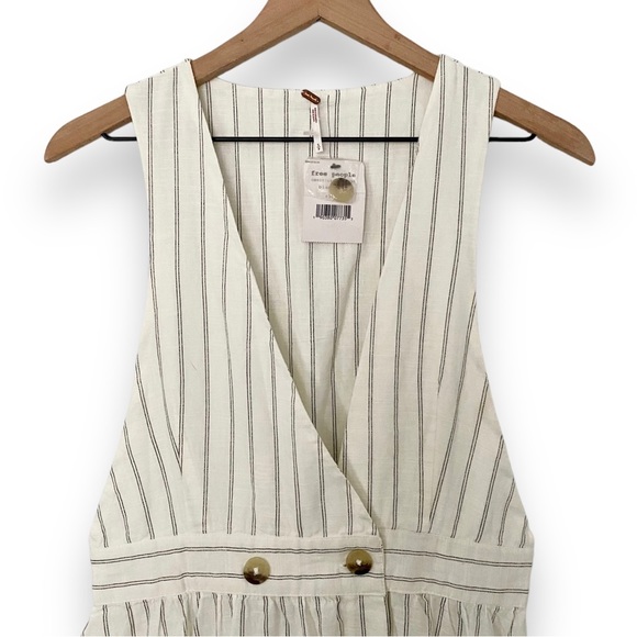 NEW Free People Diana Wrap Midi Dress Ivory Black Stripe Button Pockets Small - Picture 4 of 13